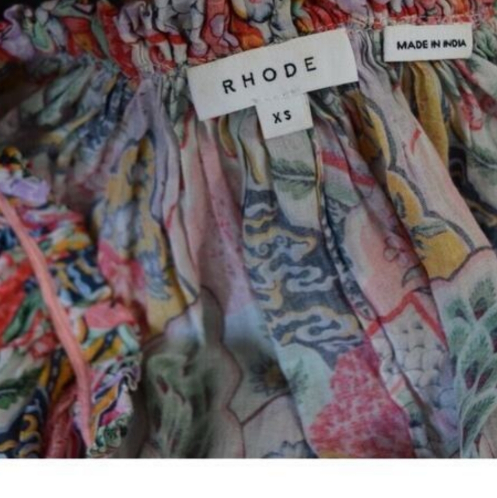 RHODE Resort Abstract Patterned Multi Color Tie Collar Bohemian Patchwork Top - Picture 5 of 9